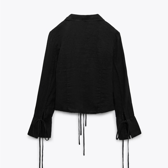 NEW🖤 100% Linen Black Tie-Front Blouse - Picture 4 of 4